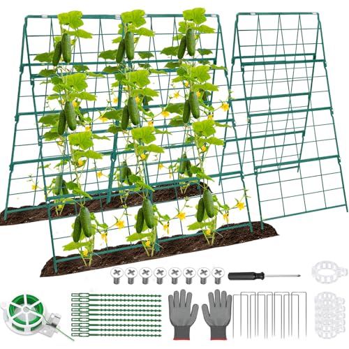 Cucumber Trellis for Raised Bed A Frame Metal Garden Trellis for Climbing Plants Outdoor, 42 x 32IN Foldable Coated Steel Cucumbers Trellis for Vegetable Fruit Flower - color: 2PC 42 x 16 IN Green
