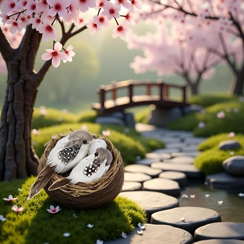 Jowxsx Artificial Birds and Bird Nest and Bird Egg Set Miniature Lifelike Ornament for Home Garden Party Lawn Decoration Photography Prop for DIY Fairy Garden Micro Landscaping Decor
