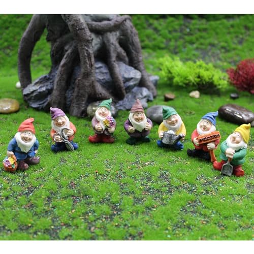 Fairy Garden Accessories Mini Gnome Resin Figurines Set 7Pcs