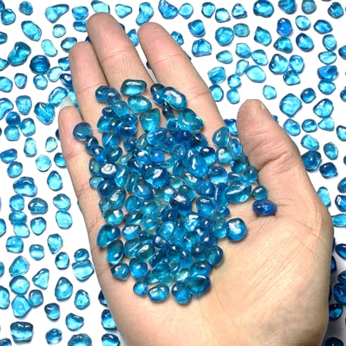 1 LB (460g) Tumbled Irregular Sea Glass Gemstone Chips, Lake-Blue | Vibrant Long-Lasting Hues, Premium Polished, Safe Non-Toxic Material, Ideal for DIY Crafts & Decorations - color: Lake Blue