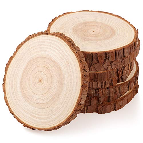 Fuyit Large Unfinished Wood Slices, Natural Wooden Discs with Barks | 8pcs 5.1-5.5 inch Rounds, Rustic Centerpiece Base, Wedding & Table decor, Painting & Lettering DIY Crafts - size: 5.1-5.5 Inches