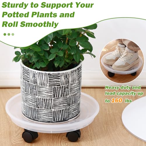 4 Packs Plant Caddy with Wheels 11.8" Plastic Rolling Plant Stands Heavy-duty Plant Dolly with Casters Indoor Outdoor Wheeled Plant Roller Base Large Planter Saucers Plant Mover - color: Clear white
