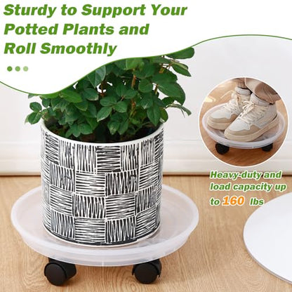 4 Packs Plant Caddy with Wheels 11.8" Plastic Rolling Plant Stands Heavy-duty Plant Dolly with Casters Indoor Outdoor Wheeled Plant Roller Base Large Planter Saucers Plant Mover - color: Clear white