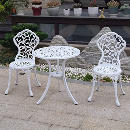 KAILI Patio Bistro Sets 3 Piece cast Aluminum Patio Furniture Outdoor Garden Metal Rust Proof Tables and Chairs White bisrto Set (Leaf-White) - style: leaf-white
