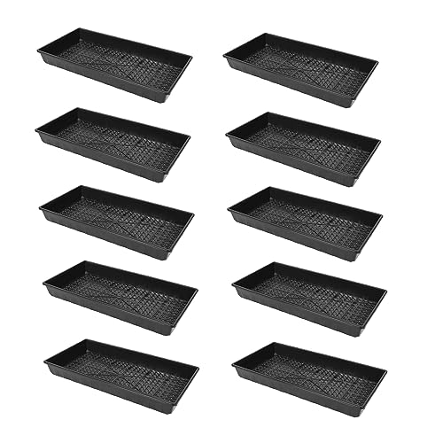 SUNPACK 10" x 20" Heavy Duty Mesh Plastic Seed Starting Tray, Black, 2.3" (Pack of 10) - Ensures Water Drainage and Aeration, Perfect for Greenhouses or Indoor Gardening - color: Black