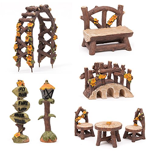Fairy Garden Accessories, LATTOOK 8PCS Miniature Table and Chairs Set Fairy Garden Furniture Ornaments Kit for Home Outdoor Micro Landscape Decoration