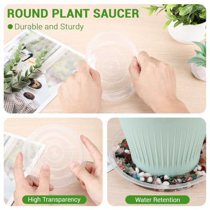 GREANER 30 Packs Clear Plant Saucers, 5 Inch Plastic Trays for Plants, Heavy Duty Drip Trays for Potted Plants, No Holes Pot Trays for Indoor Outdoor Plants - size: 5 Inch