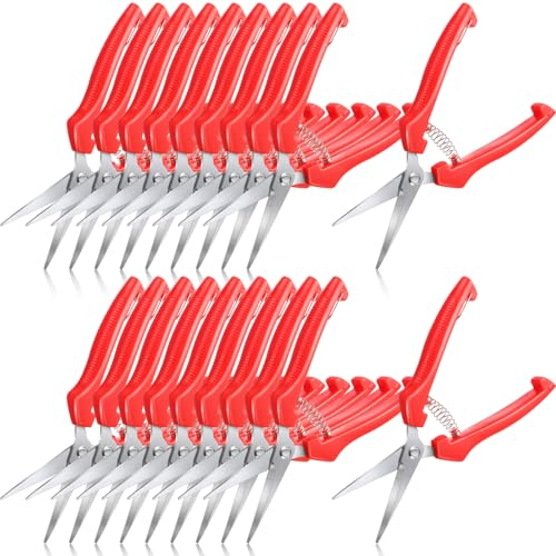 Lasnten 20 Pcs Pruning Shears 7.2" Bud Trimming Scissors, Red | Garden Snips Bulk with Stainless Steel Straight Blade, Spring Loaded Handle, for Flower Floral Plant Bonsai Precise Cutting - color: Red