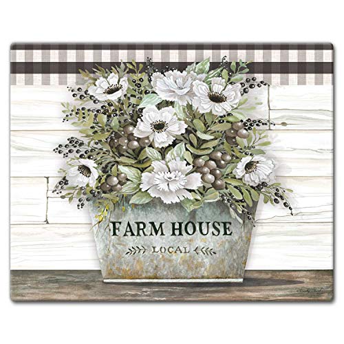 CounterArt Vintage Farmhouse 3mm Tempered Glass Cutting Board 12" x 15" | Serving Board, Charcuterie Board - color: Vintage Farmhouse