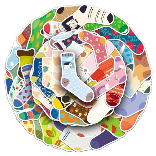 50Pcs Sock Stickers, Waterproof Vinyl Cute Cartoon Sock Stickers for Kids Teens Adults, Funny Fruit Animal Sock Decals for Water Bottles Laptops, Sock Gifts for Sock Lovers, Scrapbook Stickers - color: Sock Stickers
