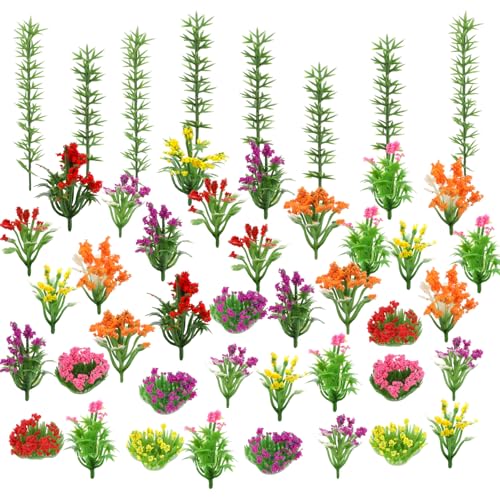75pcs Model Trees 1.96-4.92" Mixed Diorama Model Tree Colourful Flower Trees Grass Architecture Mini Trees for Crafts Building Model Railway Scenery Landscape Supplies (Style 06) - color: Style 6