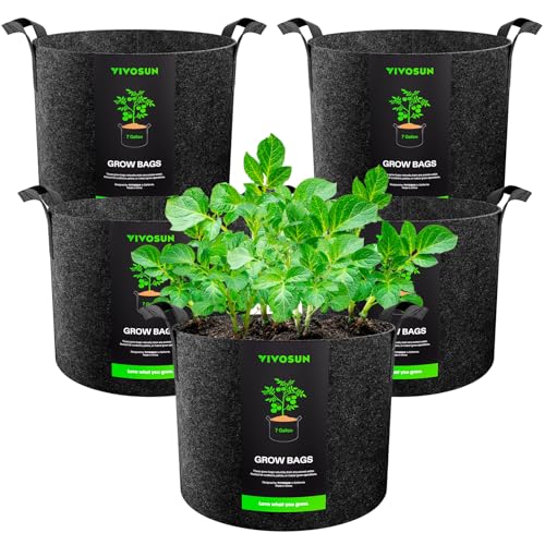 VIVOSUN 5-Pack 7 Gallon Plant Grow Bags Fabric Pots with Handles | 300G Thickened Nonwoven Fabric, Excellent Drainage, Healthy Root Growth, BPA-Free, Reusable - color: Black, size: 7 Gallons