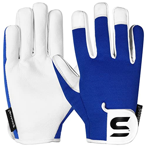 SAWANS Leather Gardening Gloves Ladies and Mens Thorn Proof Garden Gloves for Women Men Gardening Durable Work Gloves - color: Blue, size: Medium