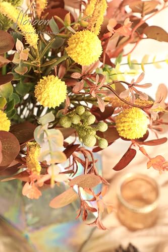 Floroom Artificial Greenery Stems Box Set, 62pcs with 7 Kinds of Faux Greenery Flowers Picks for DIY Bridal Bouquets Wedding Floral Arrangement Table Centerpieces, Terracotta & Amber - color: Terracotta & Amber