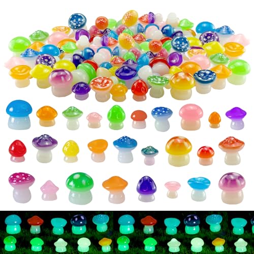 150 Pcs 18 Styles Mini Resin Luminous Mushrooms, Glow in The Dark Little Resin Mushroom for Garden Landscape Bonsai Craft Ornament