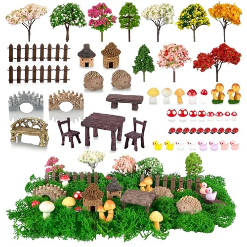 56 Pcs Fairy Garden Accessories for Micro Landscape Ornaments DIY Craft | PIVNASY Mini Resin Animals Figures, Miniature Table and Chairs, Moss Bonsai, Miniature Garden Kit - style: 56 Pcs