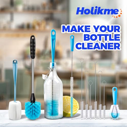 Holikme Bottle Brush Tube Cleaning Lab Set with Long Handle,Blue | Straw Cleaner Brush for Cup Cleaner for Washing Narrow Neck Beer Wine Decanter Pipes Lids Sinks Cap Covers - color: Azul