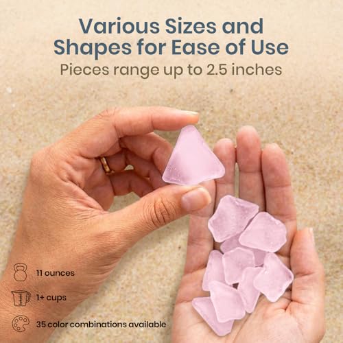 Sea Glass for Crafts – 11oz Pink Sea Glass Decor, Tumbled Seaglass, Beachglass for Crafts, Seaglass for Beach Accents, Coastal DIY Supply, Nautical Vase Filler - size: 11 Ounces