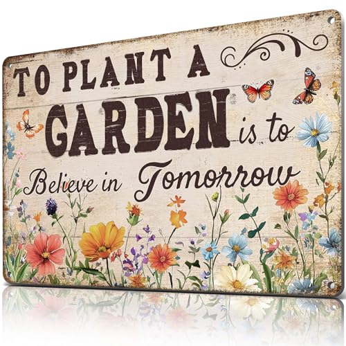Vintage Metal Garden Signs for Outside with Inspirational Quote, Aluminum Rust-proof, Spring Flower Garden Decoration outdoor for Party, Gardening Gifts for Plant Lovers Women, 12x8 Inch - color: Believe