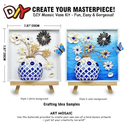 VTZH DIY Vase Mosaic Tiles for Crafts Painting Kits, DIY Arts and Craft Kits with Petal Glue Accessories Crafts for Adults, Mosaic Crafts Handmade Decorative Painting, Room Decoration, Gifts - style: Blue -Beach Memories