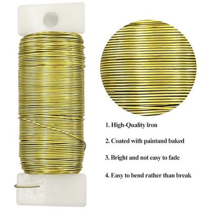 22 Gauge Golden Metal Floral Wire,38 Yards/35 Meters,for Christmas Wreaths,Tree Decoration,Flower Arrangement,Craft Wire,Flower Wire,Garden Wires,Flowers Bouquet Accessories,Jewelry Wires DIY - size: 22Gauge-Golden-1P/38Yards