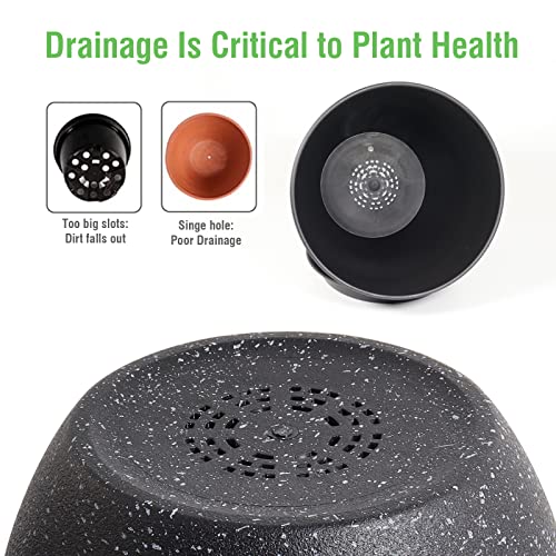 UOUZ 12/10/9 Large Modern Plant Pots, Plastic Planters with Drainage Holes and Saucers for Indoor Outdoor Plants Flowers, Black Speckles - color: Black Speckles