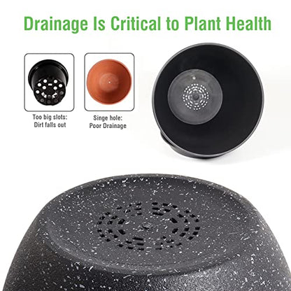 UOUZ 12/10/9 Large Modern Plant Pots, Plastic Planters with Drainage Holes and Saucers for Indoor Outdoor Plants Flowers, Black Speckles - color: Black Speckles