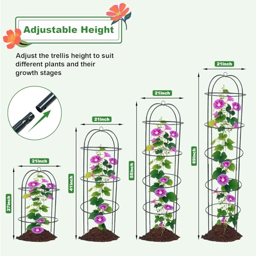 Garden Obelisk Trellis for Climbing Plants 5.7/4.5FT Heavy Duty Metal & Rustproof Plant Climbing Support for Garden Indoor Outdoor Potted Plant Flowers Fruits Vegetable Vines (4.5FT / 2Pack)