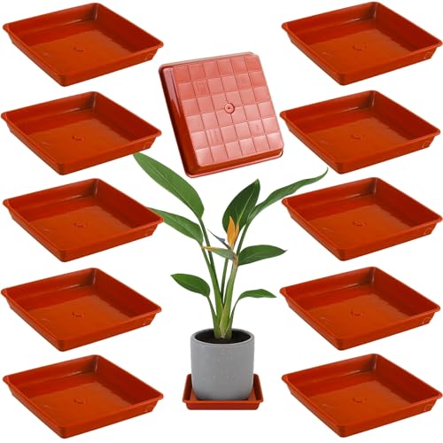 10 Pack Square Plant Saucer 12 Inches Drip Trays to Catch Water, Brick Red - color: Brick Red, size: 12 Inch
