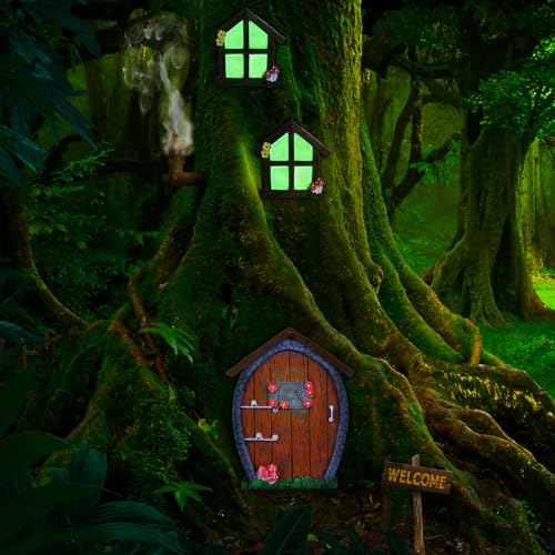 Syhood Fairy Door for Tree Glow Garden Outdoor Decor, Stone Style