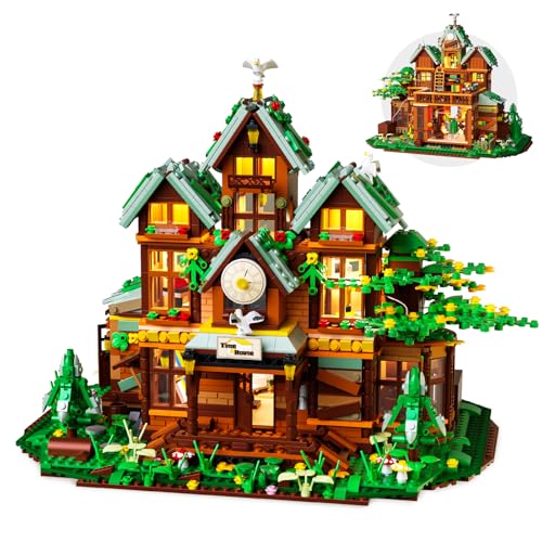 Time House Building Block Set for Teens with LED Lights – 2198 PCS Cottagecore Cabin Building Blocks for Adults & Teens, Cozy Woodland House Kit, Creative Birthday for Women Girls Ages 12+