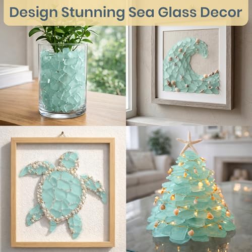 Aqua Blue Sea Glass – 55oz Beach Glass for DIY, Crafts & Décor – Vase Fillers, Coastal Decorations, Aquarium & Terrarium Filler, Nautical Home Accents, and Beach-Themed Designs - size: 55 Ounces