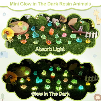 170 PCS Mini Resin Animals Glow in The Dark Small Plastic Figures Bulk | Luminous Tiny Animals for Fairy Garden, Aquarium, Micro Forests, Craft - style: 170 PCS