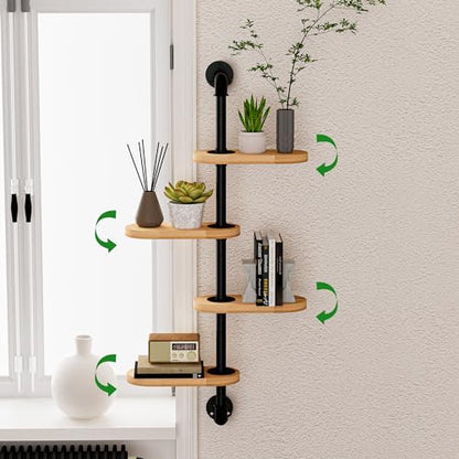 Rotating Window Plant Shelves for Optimal Plant Light Exposur 4-Tier Wooden Hanging Plant Shelf 15.7 Inches Flower Pot Organizer for Indoor Balcony Bedroom Bathroom Home Decoration