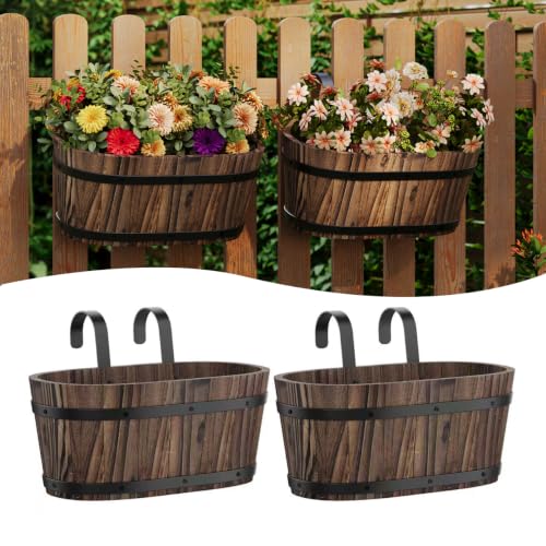 Railing Planters for Outdoor Plants Balcony Hanging Flower Pots with Detachable Hooks, Window Flower Box Hanging Bucket Pots Fence Planters for Garden Home Decor(Carbonized-2pack, Large) - color: Carbonized-2pack, size: Large