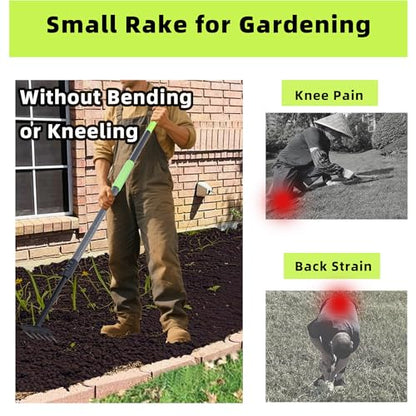 Hand Rake, Adjustable Handle Garden Small Rake Garden Tool