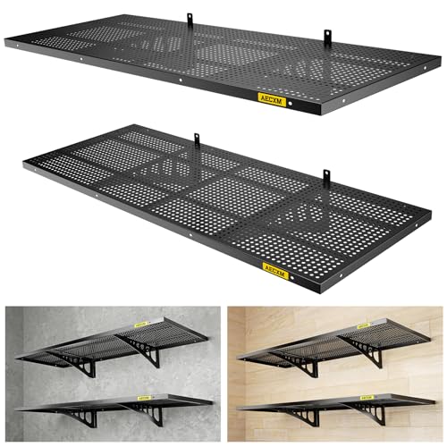 Aecxm 2-Pack 1.64x4ft Adjustable Garage Wall Shelving 560lbs Load Capacity Heavy Duty Wall Mounted Storage Shelf Metal Floating Shelves for Garage(Black) - color: Black, size: 2pack-1.64x4ft