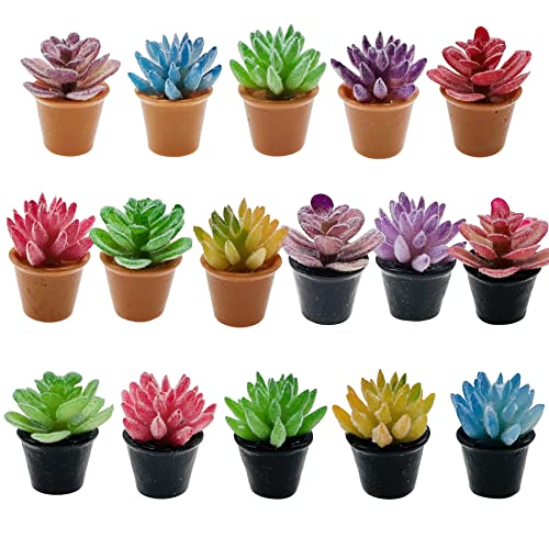 Cayway Dollhouse Plant Miniature 16 PCS Artificial Plant Tiny Bonsai Model Mini Flowerpot Fake Succulent Doll House for Garden Dollhouse Decorations - color: Style 7