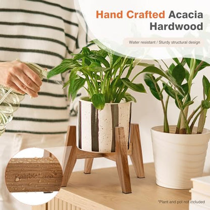 Wooden Plant Stand Indoor, Acacia Wood Mid Century Planter Stand, 2 Pack | 2 furniture-grade acacia wood plant stands fit 7" pots. Sturdy design. Pots not included - color: 7" acacia wood