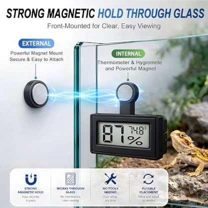 2 Pack Magnetic Reptile Thermometer Hygrometer,Fast-Read °F/°C Digital Temp&Humidity Gauge for Terrarium Tank Enclosure,for Bearded Dragon,Gecko,Snake, Tortoise,Hermit Crab,Jumping Spider (Black) - color: Black