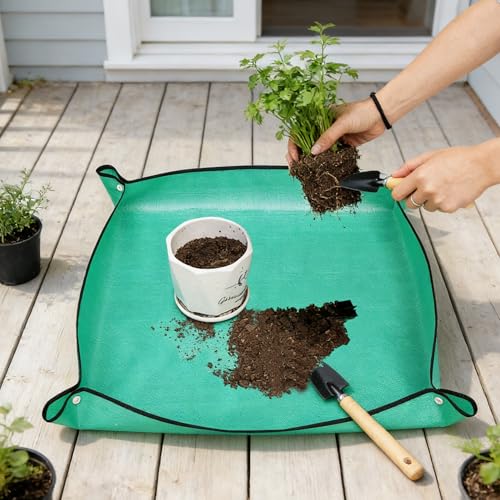 Potting Mat Waterproof Gardening Planting Mat, 32cm*32cm Foldable Transplanting Mat with Plastic Buckles for Indoor Plants, Succulents, Home Gardening Tools & Potting, Green Color