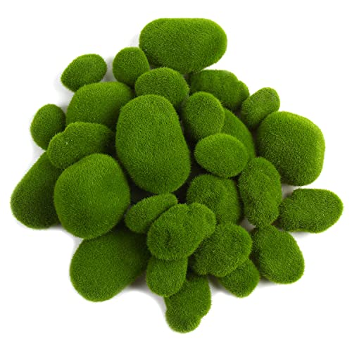 CCINEE 40pcs Artificial Moss Rocks, 7 Size Green Floral Moss Balls Moss Covered Stones Fake Moss Decor for Floral Arrangements Fairy Gardens and Crafting… - color: 40PCS