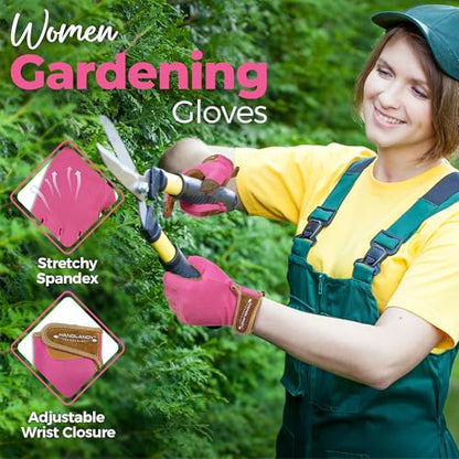 HANDLANDY Gardening Gloves for Women, Leather Garden Glove, Gardener Gift - color: Hot Pink, size: Small (Pack of 1)