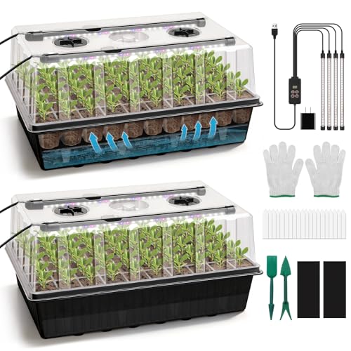 BlumWay 120-Cell Self-Watering Seed Starter Tray with Grow Light, Black - color: Black