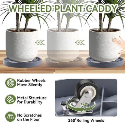 2 Pcs Plant Caddy with Hidden Wheels 11.22 Inch Heavy Duty Rolling Plant Stand, Indoor Outdoor Plant Saucer Tray with $9.9 Garden Tools (Gray) - size: 11.22 Inches of 2 Pack (Gray)