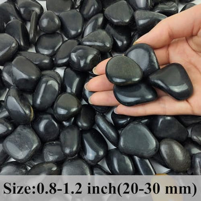 FANTIAN 2 lbs Black Pebbles for Plants, 0.8-1.2 Inch Small Bag Stones | Decorative Black River Rocks for Plants, Landscaping, Aquarium, Vase Fillers, Garden, Planter Filler for Artificial Plants - size: 0.8-1.2 inch, style: 2.0 Pounds