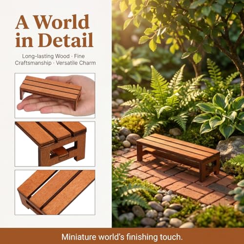 Sewroro 3pcs Miniature Wooden Bench Set - Mini Dollhouse Furniture Chair - Bonsai Landscape Accessory, Photography Stool Prop for Fairy Garden and Micro Scenes