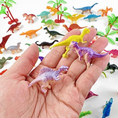 YOOHUA 120PCS Mini Dinosaur Figures Set, Plastic Assorted Mini Dinosaur Figures, Little Dinosaur Figurine, Small Dino Toy 1.5 inch - 3 inch, Great for Dino Cake Topper, Easter Eggs Filler