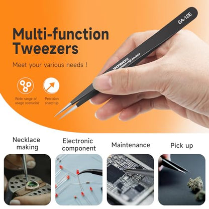 TOWOT Precision Tweezers, Anti-static Stainless Steel Pointed Tweezers for Electronics, Crafts, Soldering, Welding, Experimental Work, and Jewelry Making Industrial Tweezers - style: Super Fine Tip Straight(110mm)