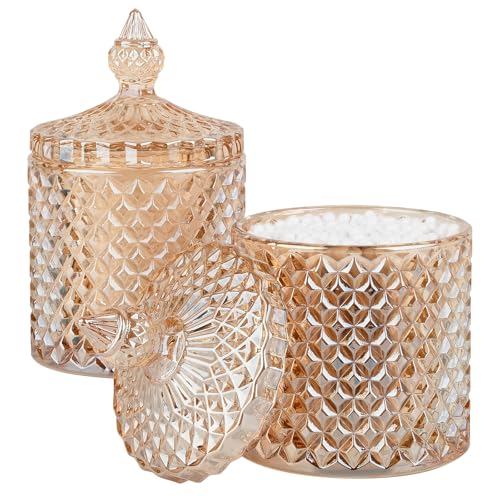 2 Pack Qtip Holder Apothecary Jars with Lid, Thick Glass, Amber - color: Amber, size: 10 oz (2 pack)